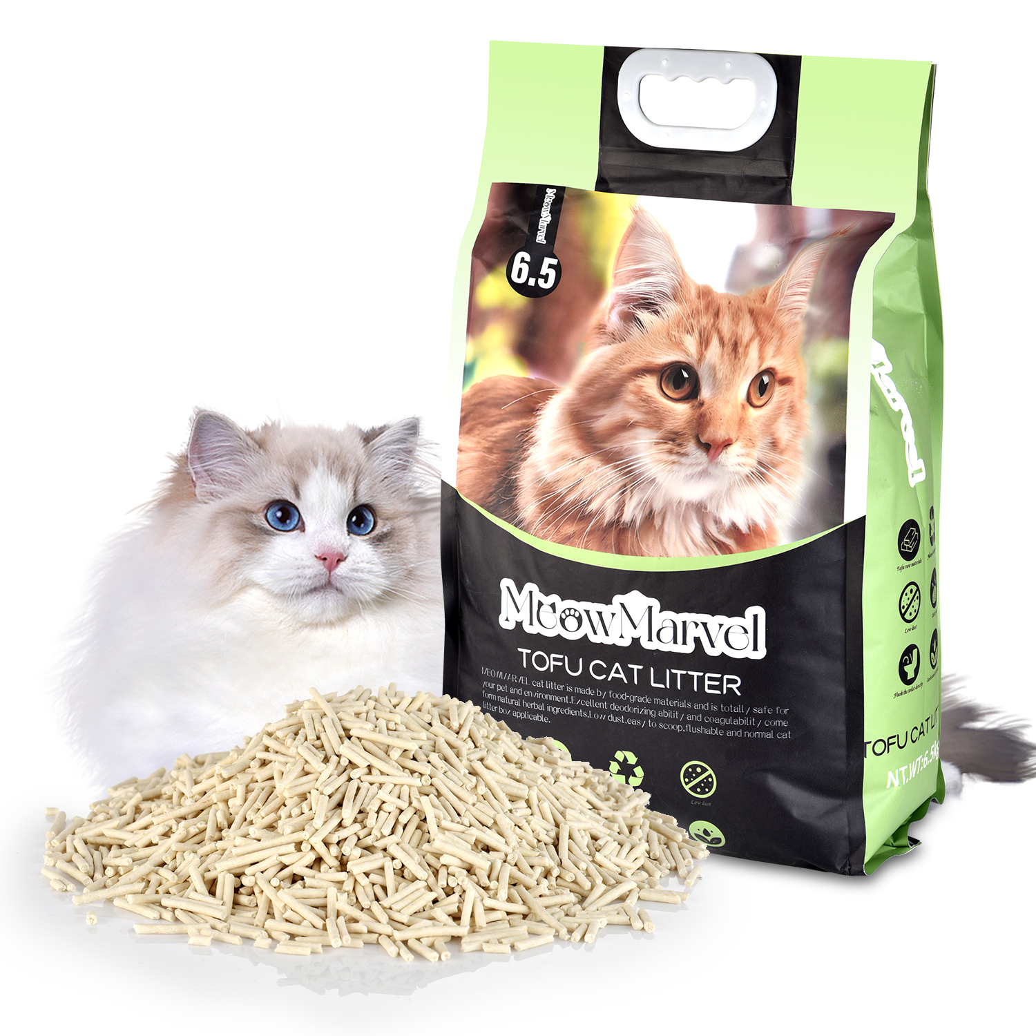 Toilet Flushable Low Tracking environment friendly strip shape Green tea Tofu cat litter best custom