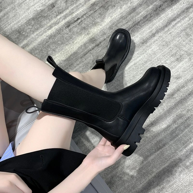 Female Shoes on Sale High Quality Sleeve Womens Boots Autumn Winter Round Toe Solid Middle Tube Chunky Heels Fashion Boots 241114
