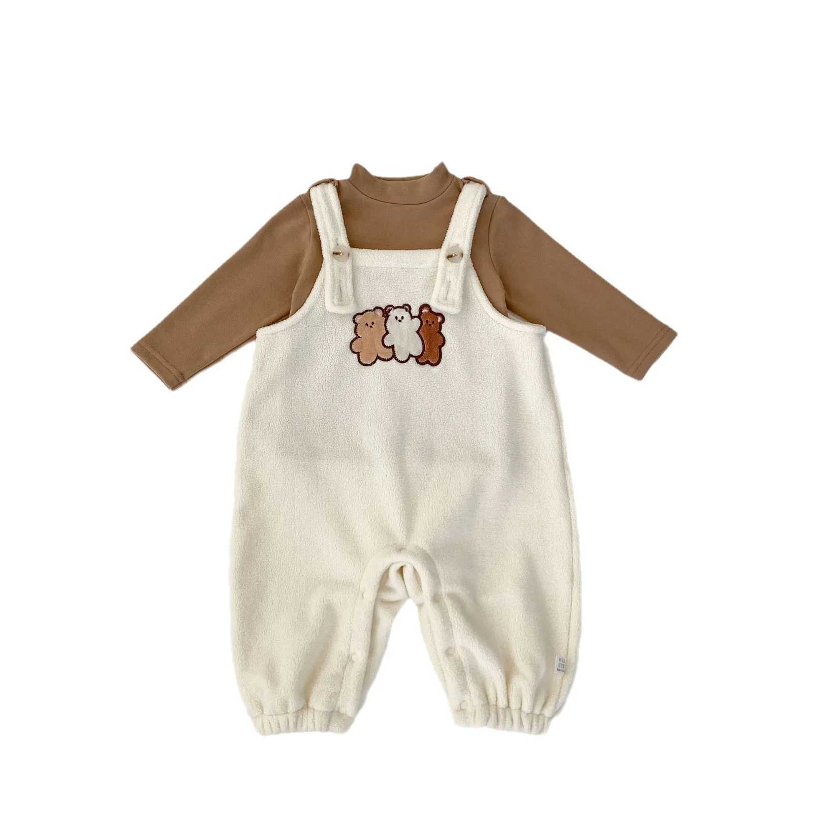 Clothing Sets 2024 Autumn Winter Baby Boys 2PCS Clothes Set Cotton Solid Tops Fleece Cartoon Suspender Pants Suit Toddler Boys Outfits H241126