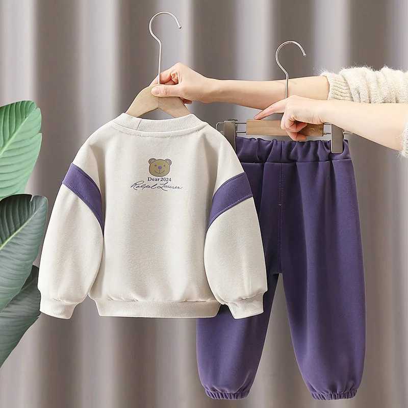 Clothing Sets Spring Autumn Baby Boys Clothing Set Cotton Cartoon Bear Pullover Top + Pants 2Pcs Suit For Kids Casual Outfits Child Tracksuits H241126