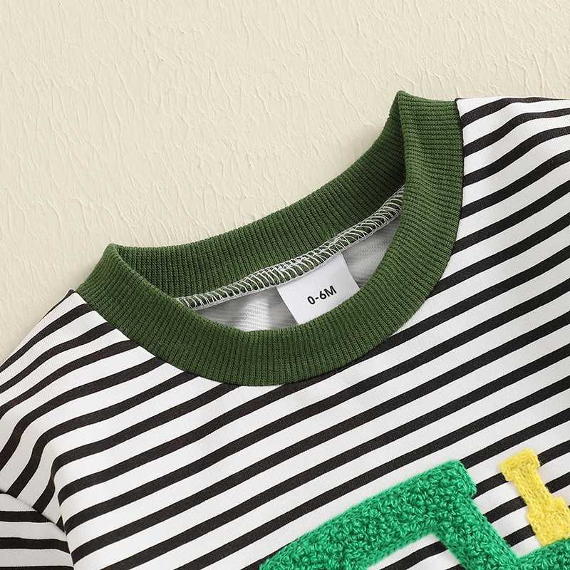Clothing Sets Kids Baby Boy Fall Outfits Casual Green Striped Tractor Embroidered Long Sleeve Sweatshirts and Bow Tie Pants Two-Piece Sets H241126