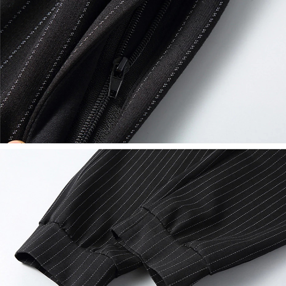 Mens striped suit plus size 10XL 11XL cargo shirt pants mens autumn and winter thick suit fashionable casual jacket set large size 10XL 241126