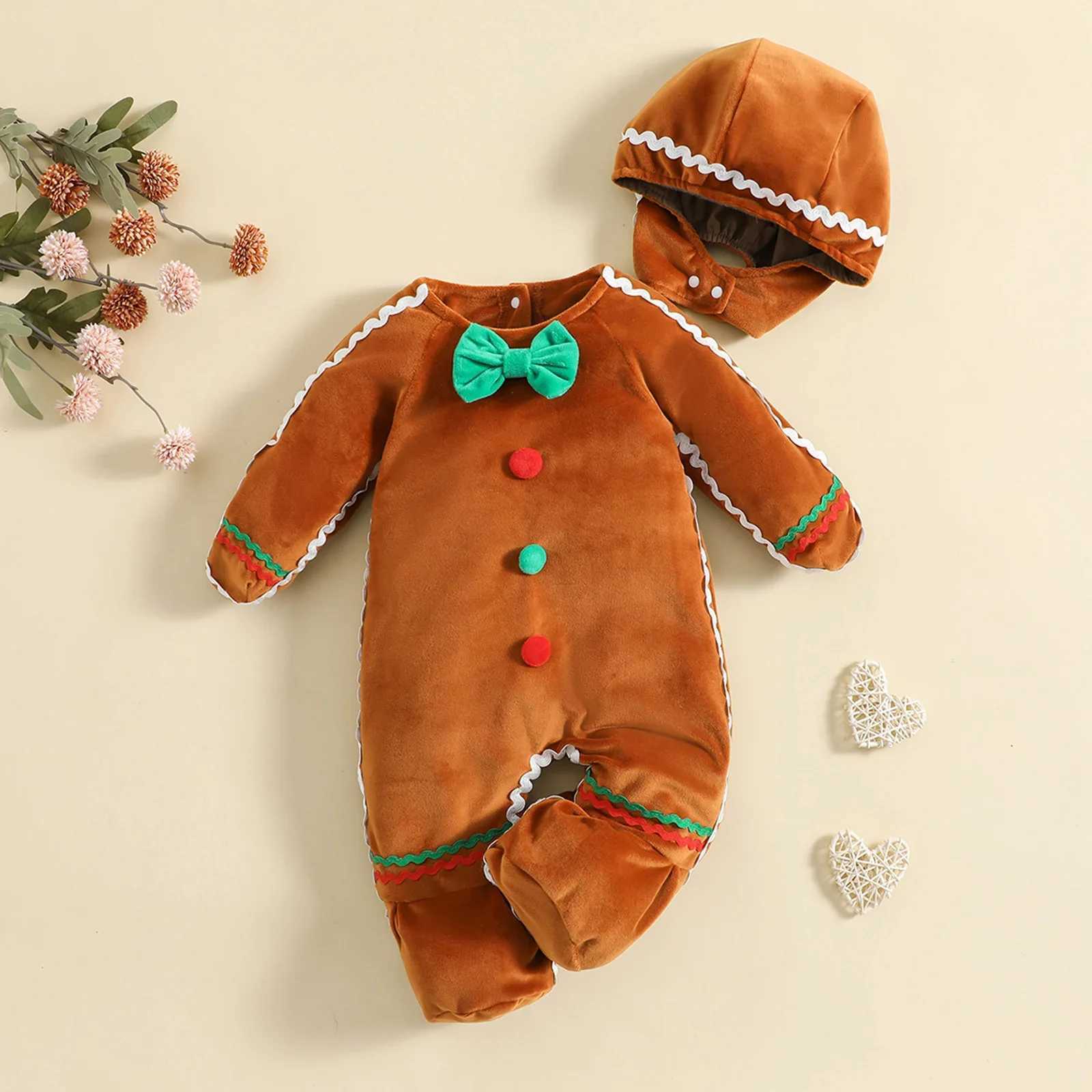 Clothing Sets Toddler Baby Gingerbread Man Rompers Casual Winter Long Sleeve Footed Jumpsuit Cute Hat Baby Christmas Cosplay Costume H241126