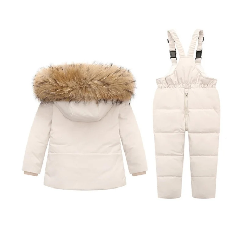 -30 Degree Russian Winter Children Down Jacket For Girls Real Fur Thick Warm Boys Outerwear Coat Kids Jumpsuit Parka Overalls 241126