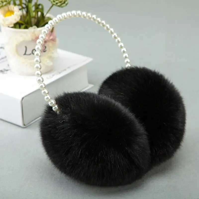 Women Girls Winter Plush Earmuffs Imitation Pearl Beaded Headband Thicken Ear Warmer Princ Kids Party Styling HeaearXJ241126