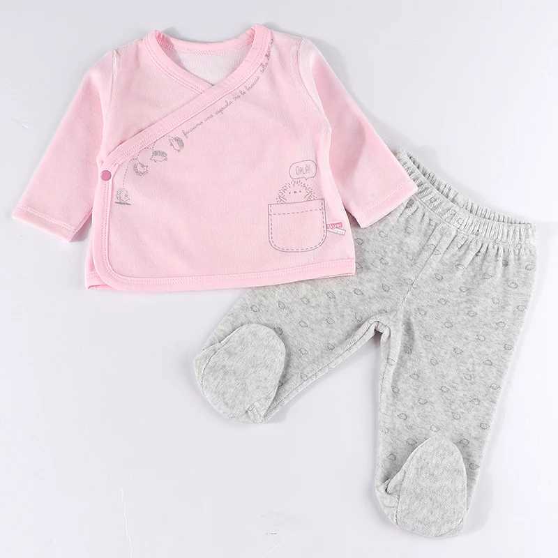 Clothing Sets 2pcs set baby clothes long sleeves boy and baby girl set kids clothes blue and pink velour footies pants baby newborn clothing H241126