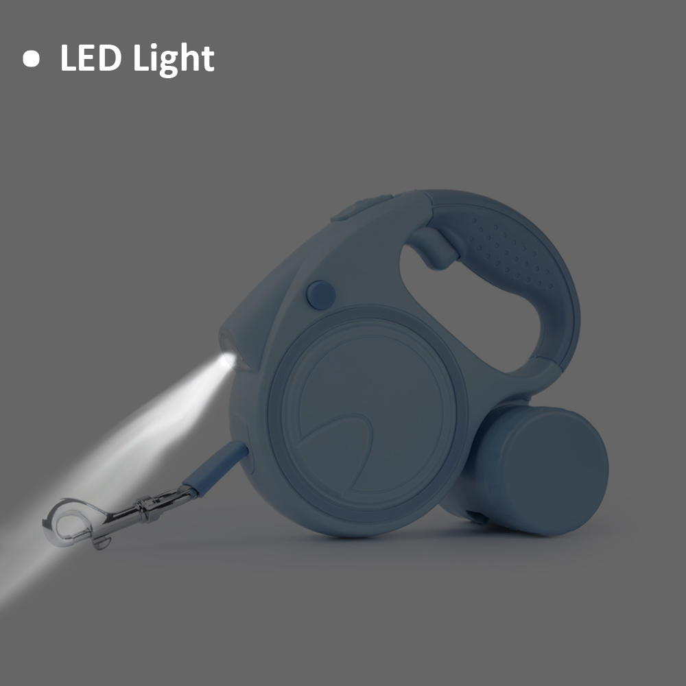Button Battery Light Up Night LED Flash Smart Dog Retractable Leash with Poop Bags Dispenser for Pets