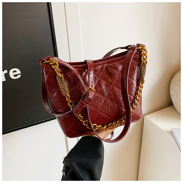 Fashionable Versatile For Bags Handbags Women Autumn And Winter, Design, Diamond Grid Chain Shoulder Crossbody Bag, Bucket Bag Designer