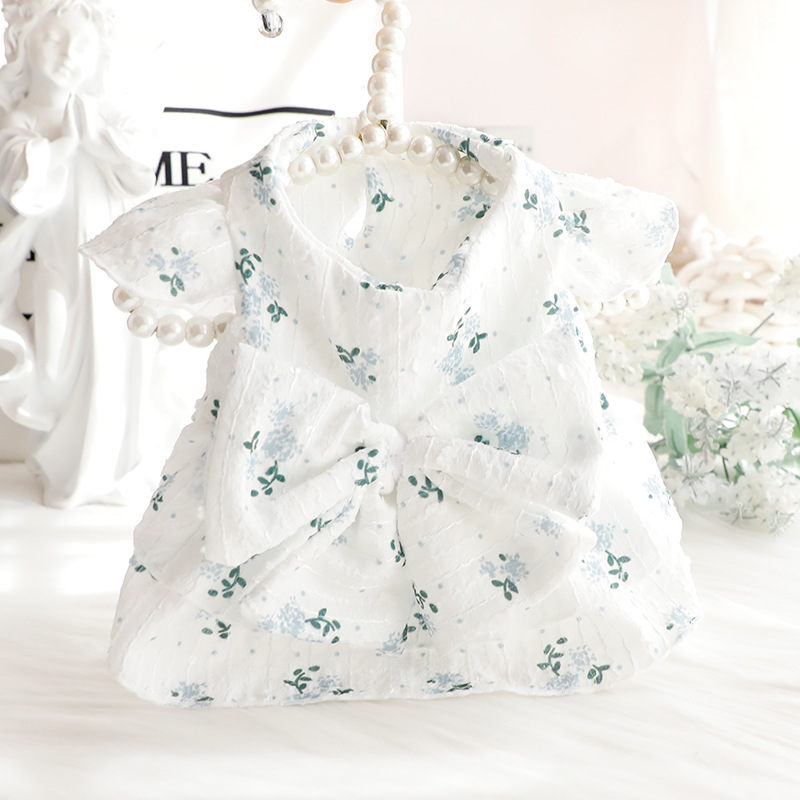 Summer luxury fashion cotton clothes pet flower princess dress clothing fancy summer dog clothes with bowknot for cats and dogs