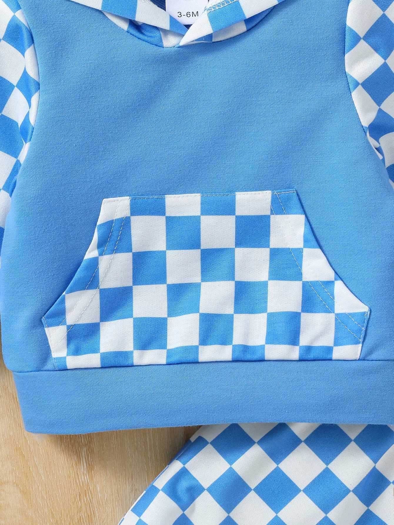 Clothing Sets 2024 New Baby Boys Long Sleeve Hooded Plaid Sweatshirt +Pant For Fall sporty Style Clothing Set H241126
