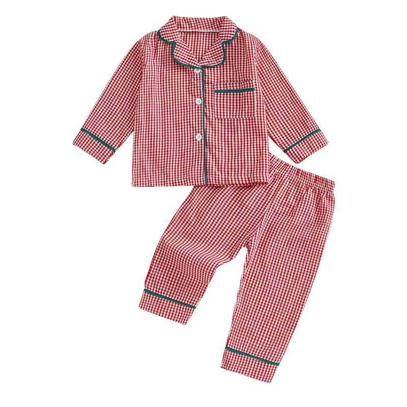 Clothing Sets 1-4Years Kids Baby Girl Boy Christmas Pajamas Set Autumn Plaid Print Long Sleeve Shirt and Pants 2Pieces Set Toddler Sleepwear H241126