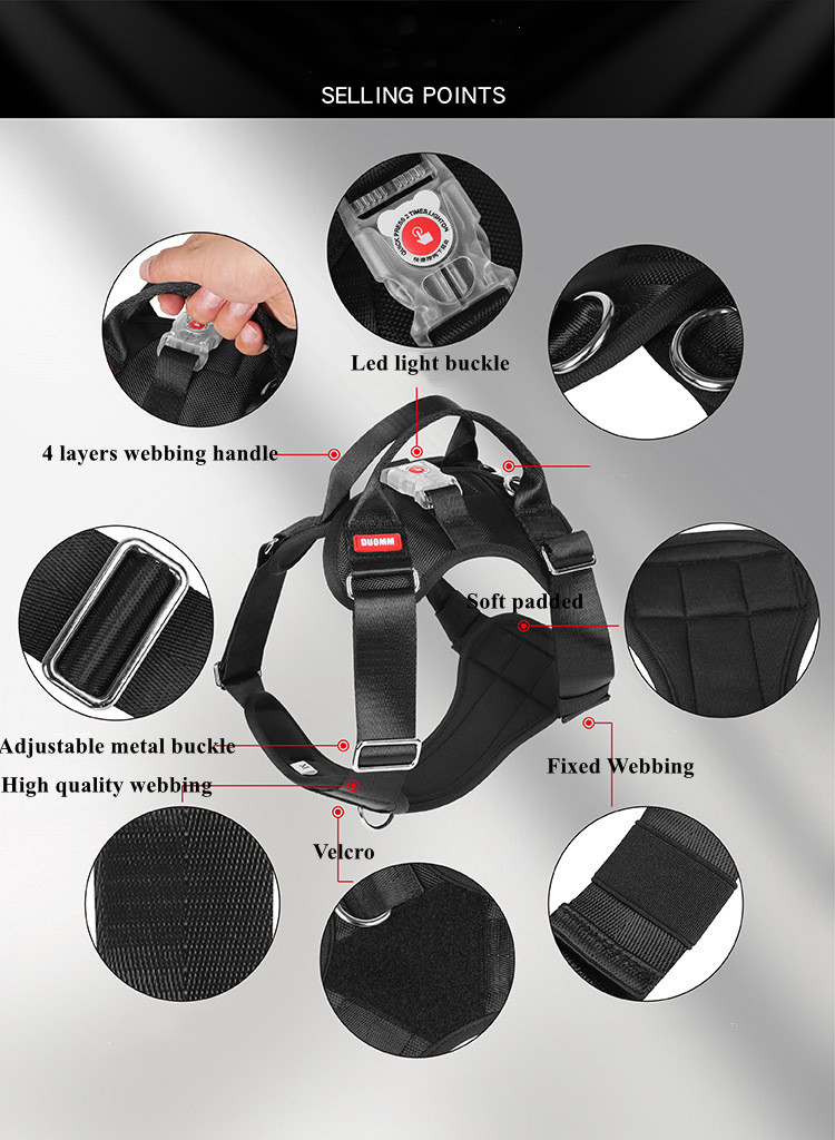 Wholesale Newest Soft Padded Pet Harness Adjustable Led Light Up Safety Dog Harness With handle for outside walking jogging