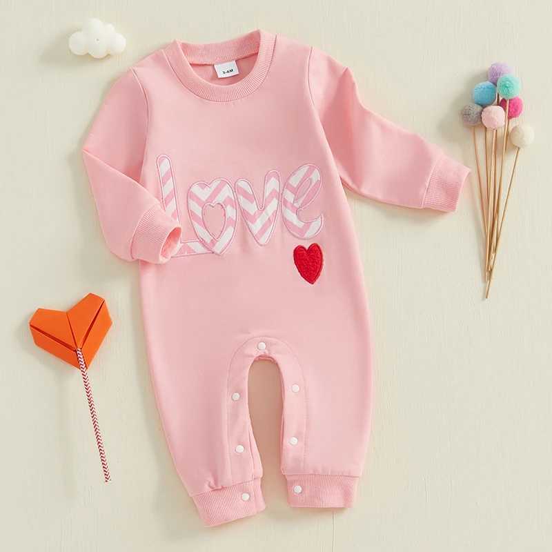 Clothing Sets Adorable Baby Girls Valentine s Day Romper with Heart Embroidery and Long Sleeves - Cute Toddler Jumpsuit for Stylish H241126