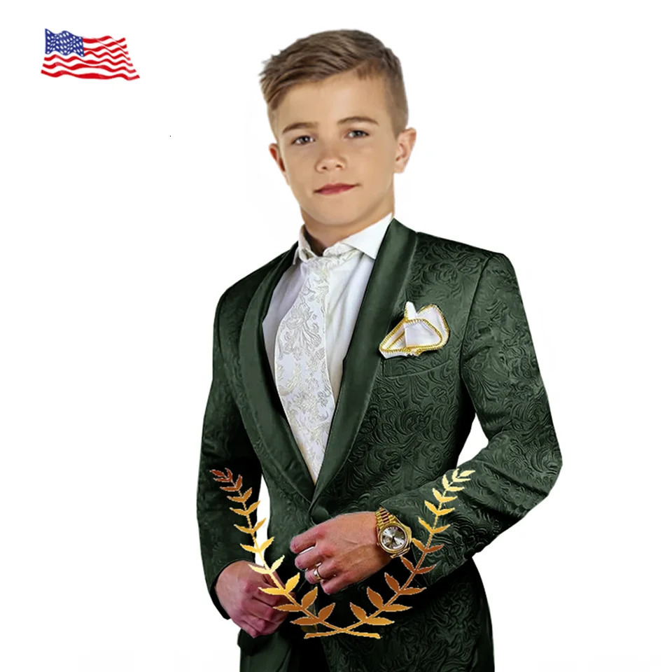 Jacquard Boys Wedding Suit Custom White Smoking Tuxedo Jacket Pants 2-piece Set Kids Terno Suit 241126