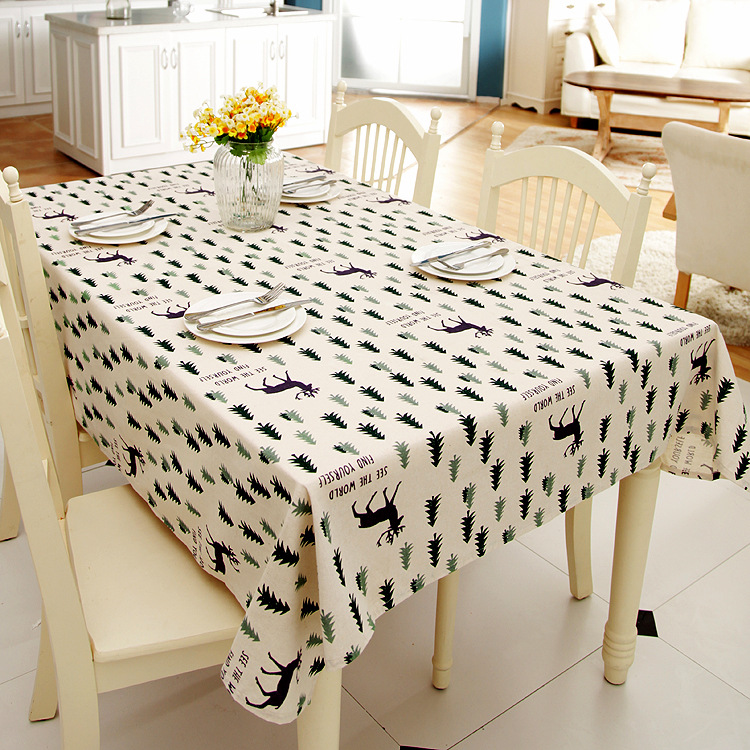 2025 Cartoon Pine Tree Deer Print Tablecloth