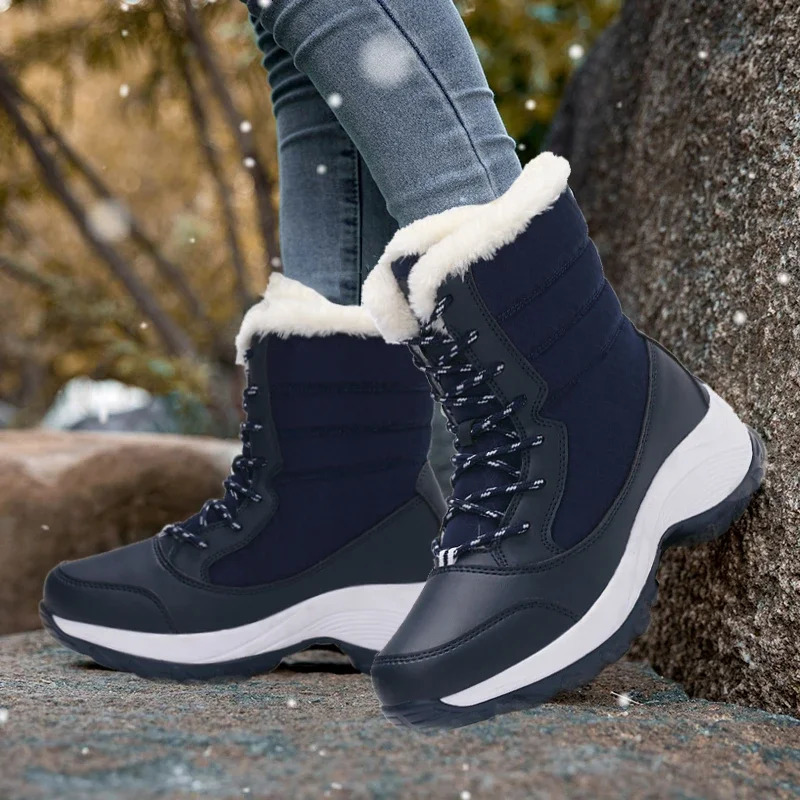 Snow Boots Women Platform Boots Non-slip Women Winter Shoes Fur Warm Ankle Boots for Women Wedges Waterproof Thigh High Boots 241114