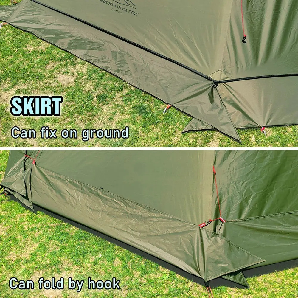 320/400 Big Camping Pyramid Tent 4 Season Ultralight Bushcraft Backpacking Tent Outdoor 210T Plaid Winter Tent with Snow Skirt 240416