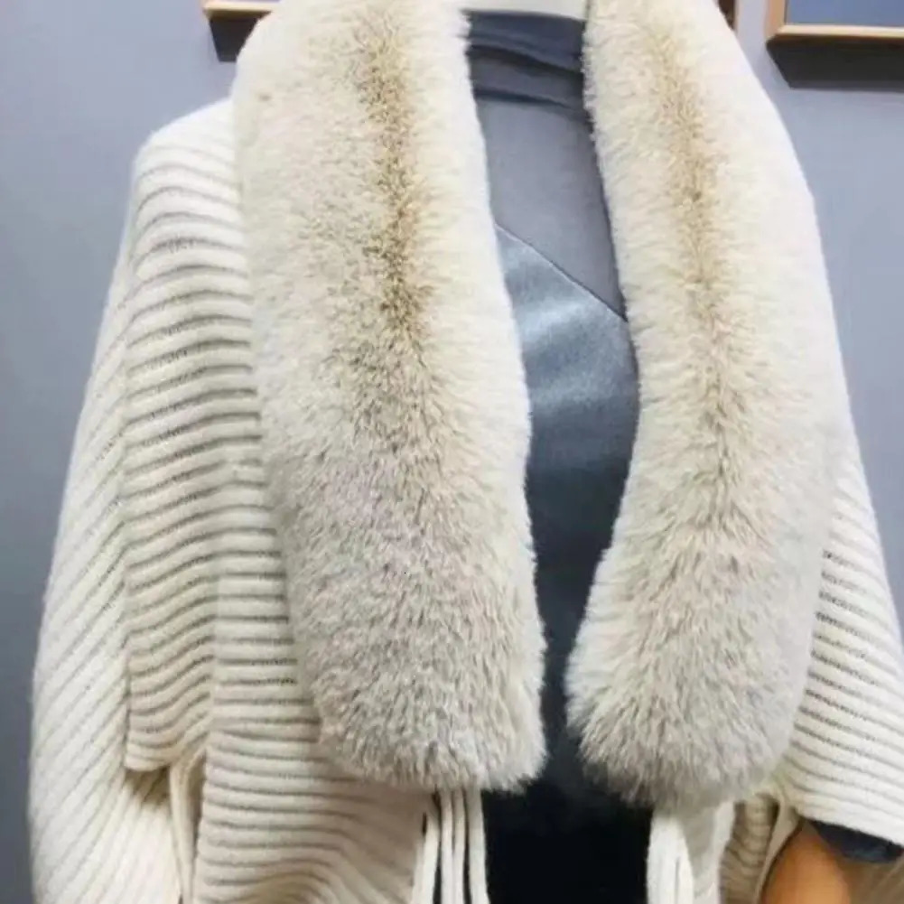 Women Winter Shawl Tassel Thicken Solid Color Cardigan Coat Knitted Artificial Rabbit Fur Elegant Banquet Ponchos 241112