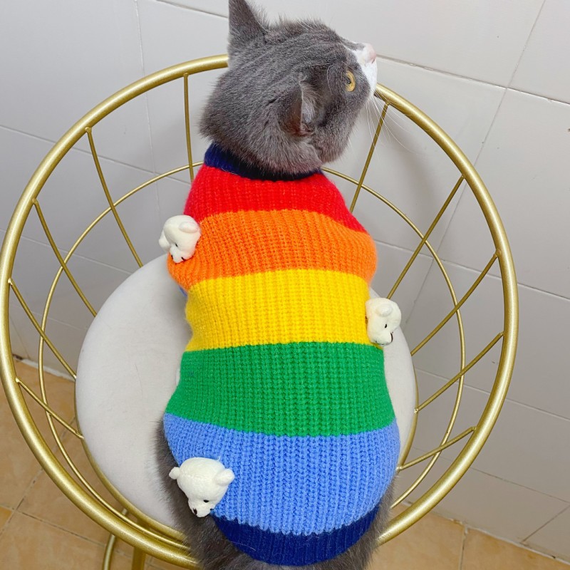 Pet autumn and winter thick warm knitted sweater for dogs and cats small and medium-sized colorful knitted clothes for pet