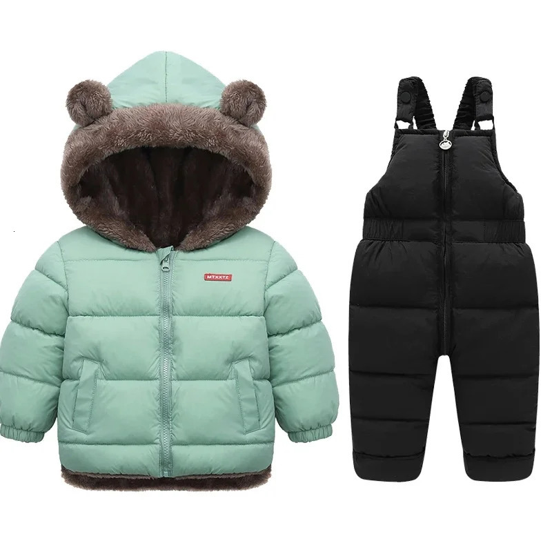Children Winter Clothing Sets Baby Lamb Fleece CoatsDown Pants 2Pcs Boys Girls Thicken Warm Casual Hooded Clothing Outfits 241126