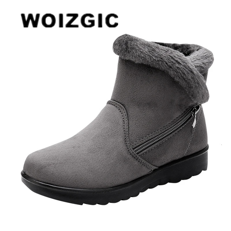 WOIZGIC Womens Old Mother Snow Shoes Boots Platform Wool Fabric Zipper Winter Plush Warm Round Toes 241126
