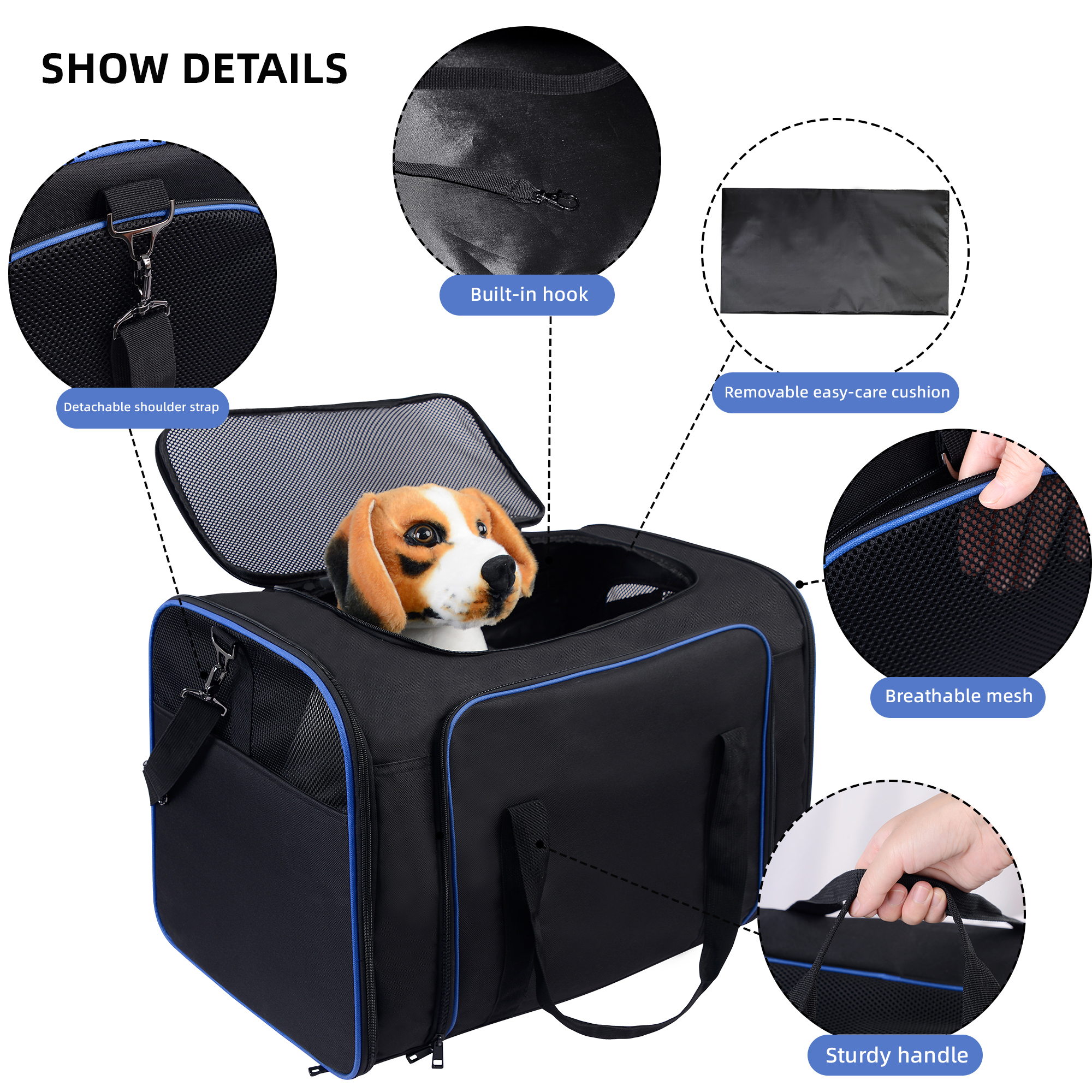 Wholesale Outdoor Pet Travel Carrier Bag Folding Pet Cage for Medium Cats Dogs with Locking Safety Zippers