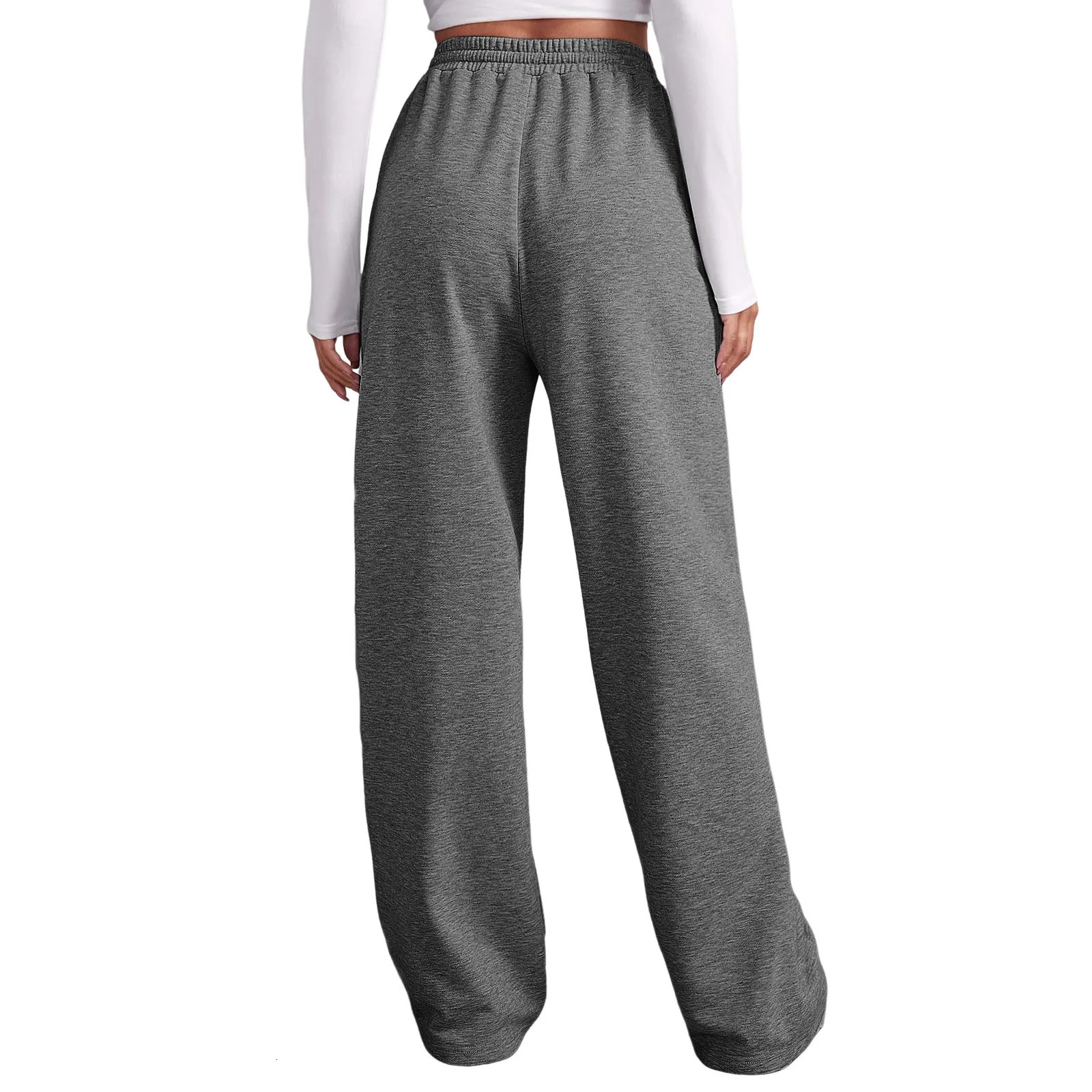Womens Wide Leg Pants Fleece Lined Sweatpants Travel Basic Bottom Workout High Waisted AllMatch Fitness Joggers Straight 241121Z