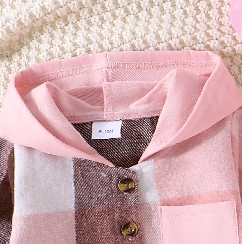 Clothing Sets Little Boy Girl Autumn Pants Sets Contrast Color Plaid Long Sleeve Hooded Jackets TopsTrousers Outfits Kids Streetwear H241126