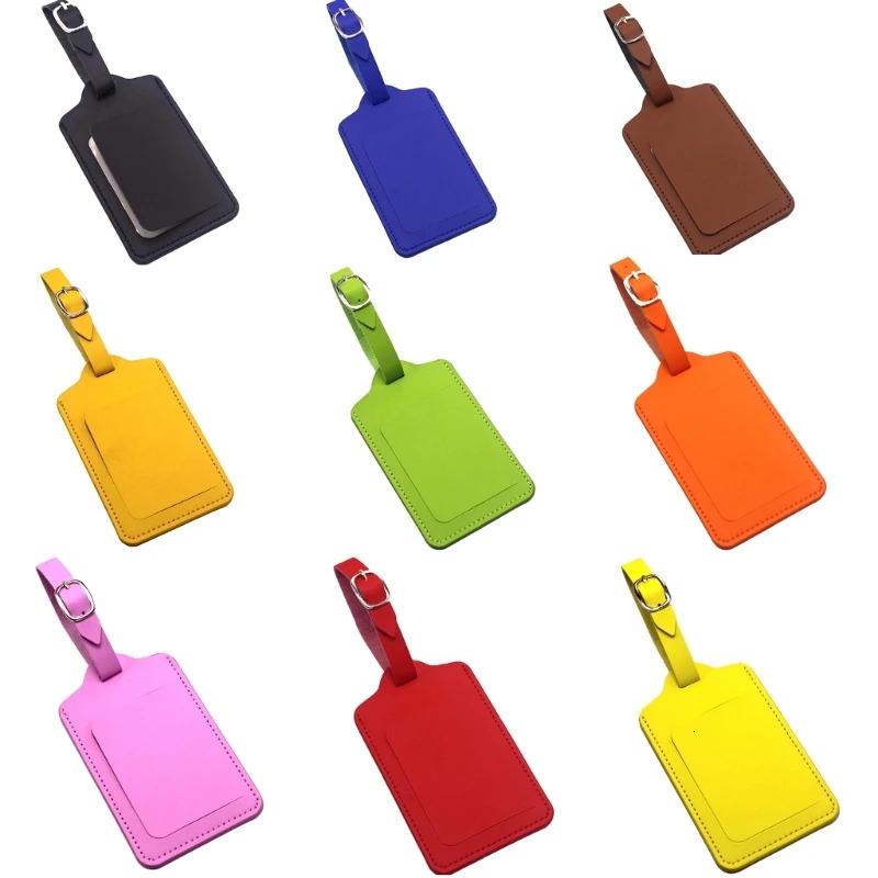 Women Men PU Luggage Labels Solid Candy Color Suitcase Tag with Name Address for Easy Identification Travel Bag Accessories 241114