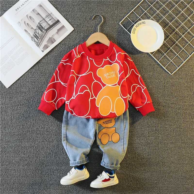 Clothing Sets Spring Autumn Baby Boys Clothes Sets Children Fashion Cartoon Bear Long Sleeve Tops Jeans Pants 2Pcs Outfits Kids Sport Suit H241126