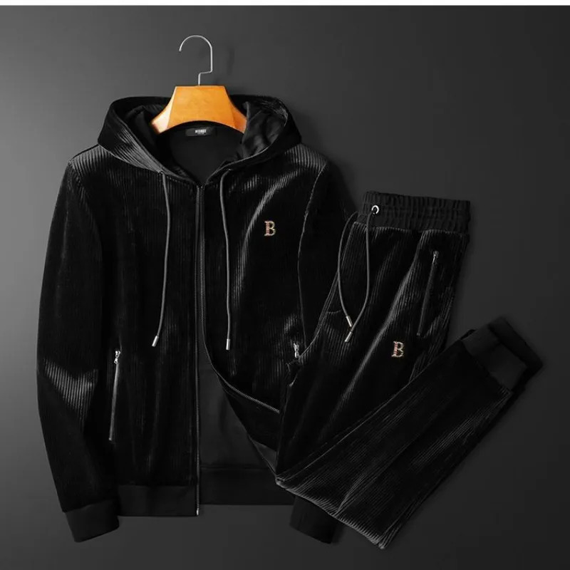 Mens Autumn/Winter High Quality Casual Sports Hoodie Set Gold Velvet Two Piece Loose Mens Hoodie 241126