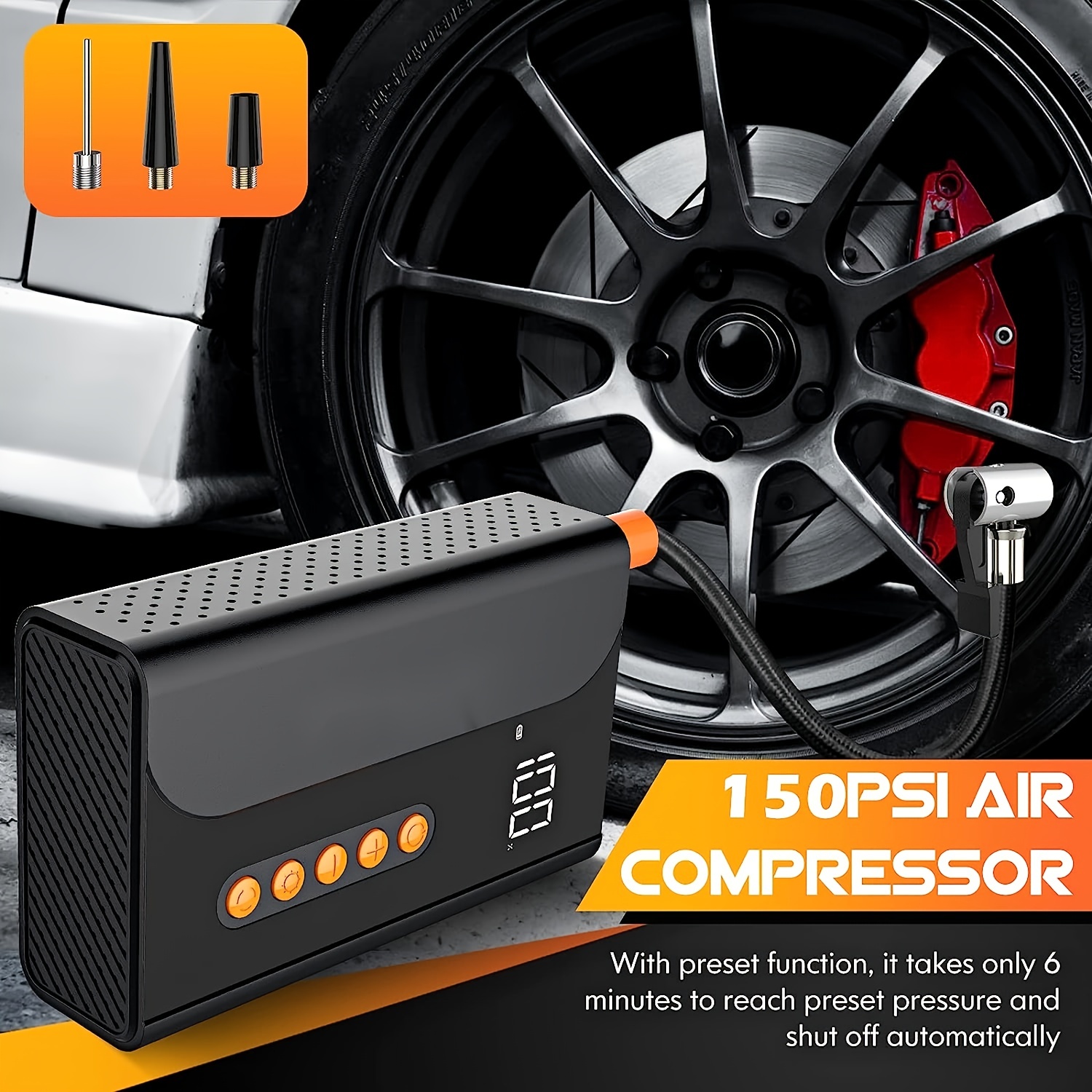 Jump Starter With Air Compressor 10400mAh Portable Car Battery Charger 150PSI Tire Inflator LCD Display Power Bank LED Light 12V Car Battery Booste
