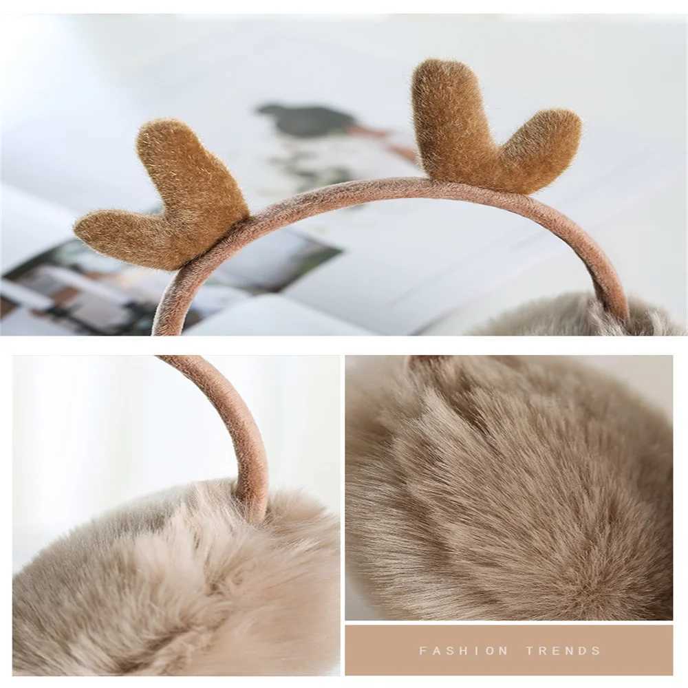 Christmas Ear Muffs Winter Earmuffs Warm Deer Antlers Earmuffs Women Headphones Ear Protection New Fur Elk Earmuffs Soft CuteXJ241126