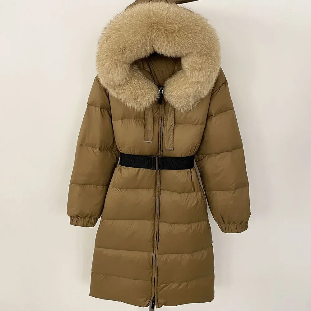 Winter 2024 Warm 90 White Duck Down Jacket Womens Cold Womens True Fur Coat Womens Hooded Long Natural Fox Fur Inflatable Jacket 241126