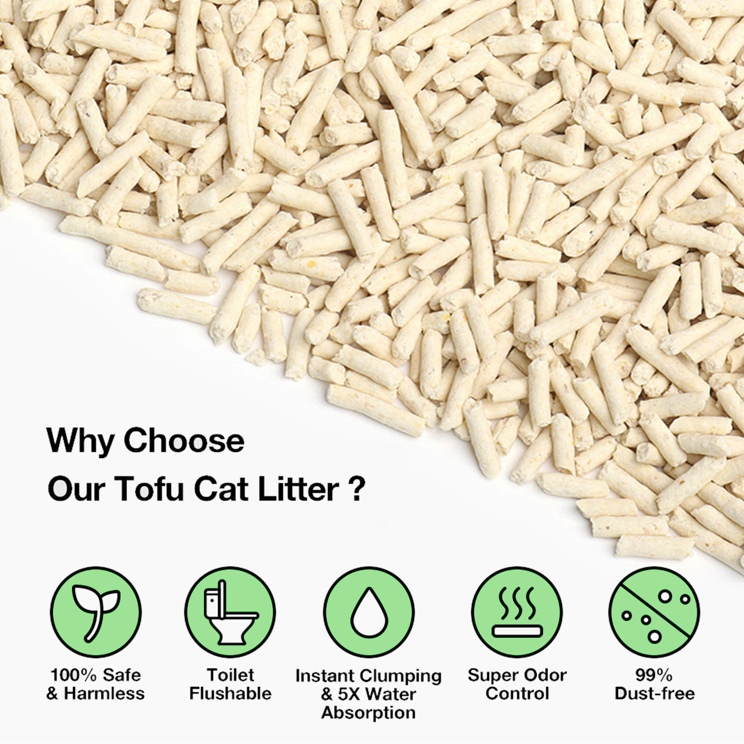 Toilet Flushable Low Tracking environment friendly strip shape Green tea Tofu cat litter best custom