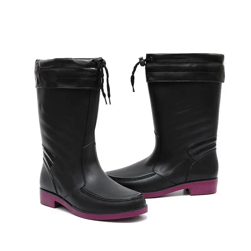Mens waterproof and anti slip PVC fashionable mens rain boots lace free rubber wear-resistant Galohes City Garden 241126
