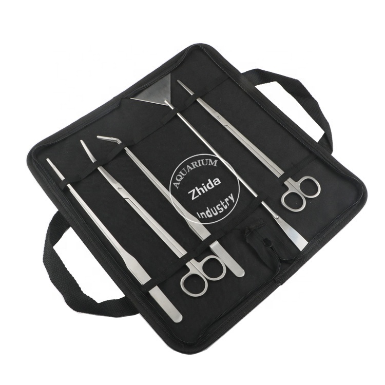 5PCS Stainless Steel aquarium plant tools aquarium tweezers aquarium scissors with cloth bag