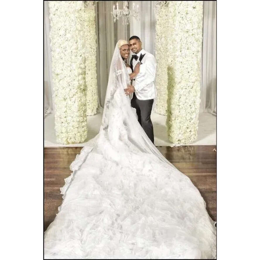 African Plus Size Mermaid Wedding Dresses 2020 Beads Sequins Sweetheart Off Shoulder Organza Ruffles Back Lace Up Custom Made Bridal Gowns