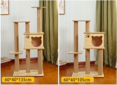 Multicolor large size wooden Sisal pet scratcher house tower condo cat trees