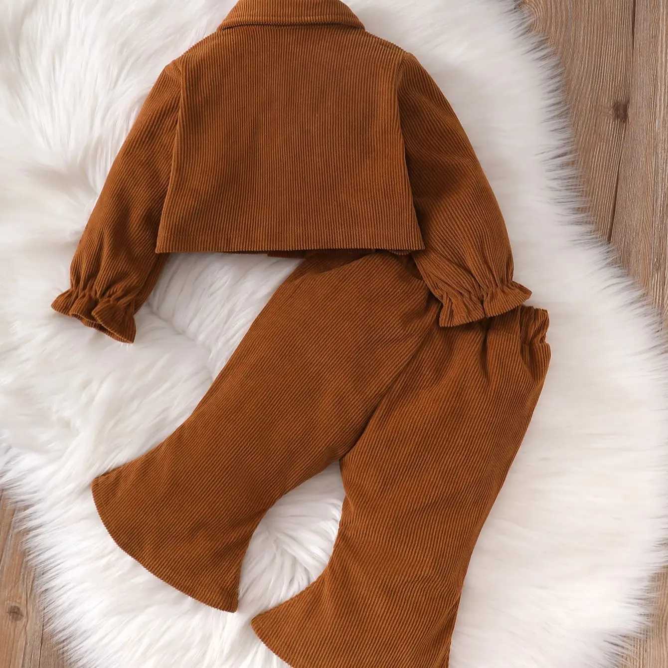 Clothing Sets 0-2-year-old newborn baby girls autumn and winter brown long-sleeved cardigan lapel jacket bow pants fashion suit H241126