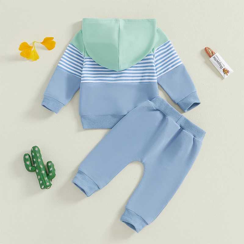 Clothing Sets Boy Autumn 2PCS Outfit Sets Long Sleeve Striped Hoodie Solid Color Pants Sets H241126