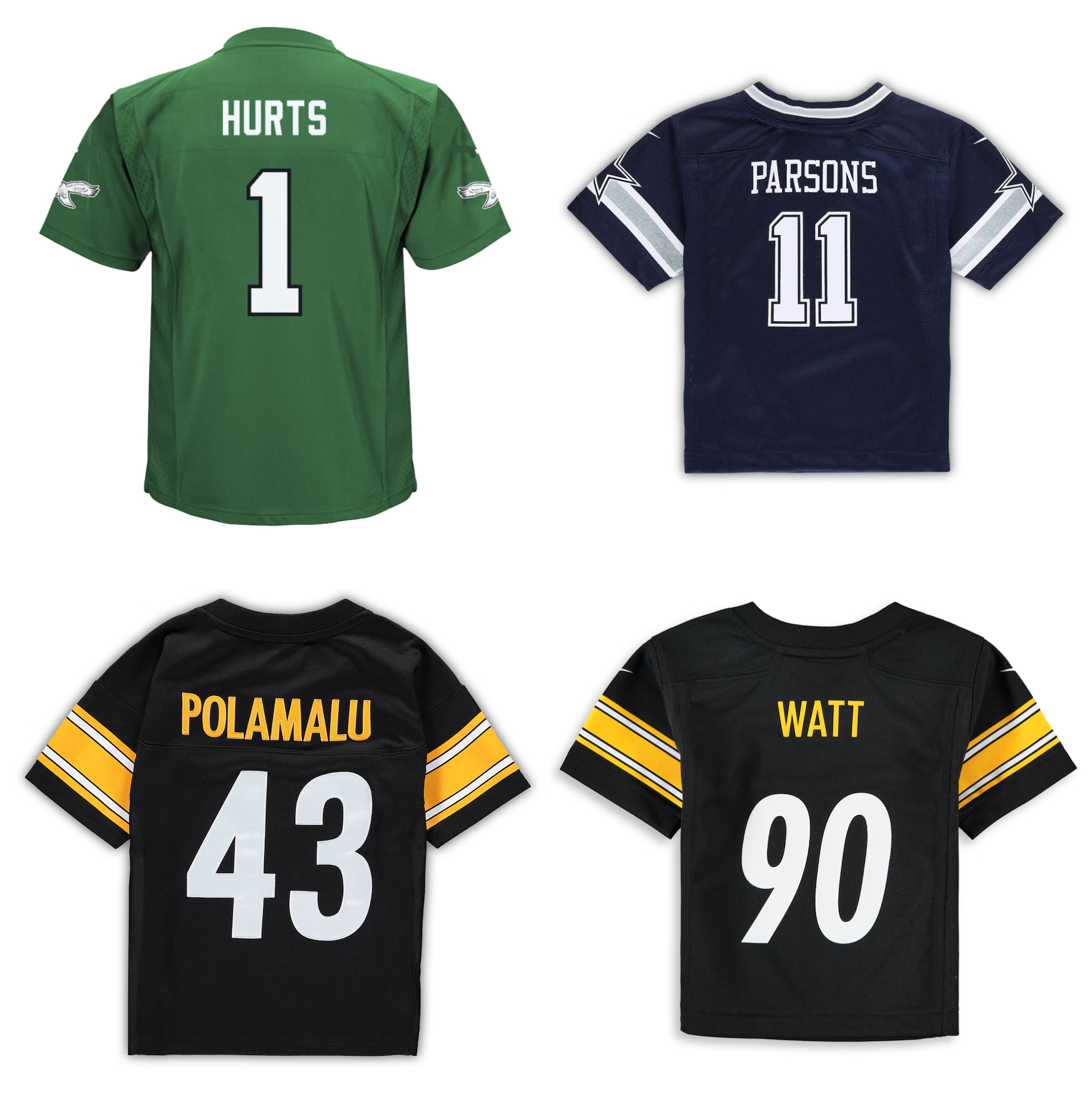 Toddler NCAA College Football Jersey Micah Parsons Trevon Diggs T.J. Watt Najee Harris Troy Polamalu Kenny Pickett Jason Kelce Jalen Hurts Prescott Green Black White