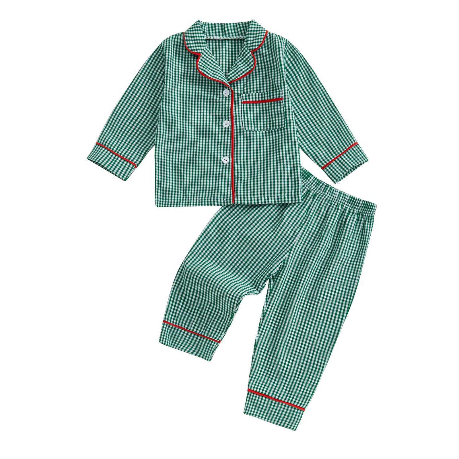 Clothing Sets 1-4Years Kids Baby Girl Boy Christmas Pajamas Set Autumn Plaid Print Long Sleeve Shirt and Pants 2Pieces Set Toddler Sleepwear H241126