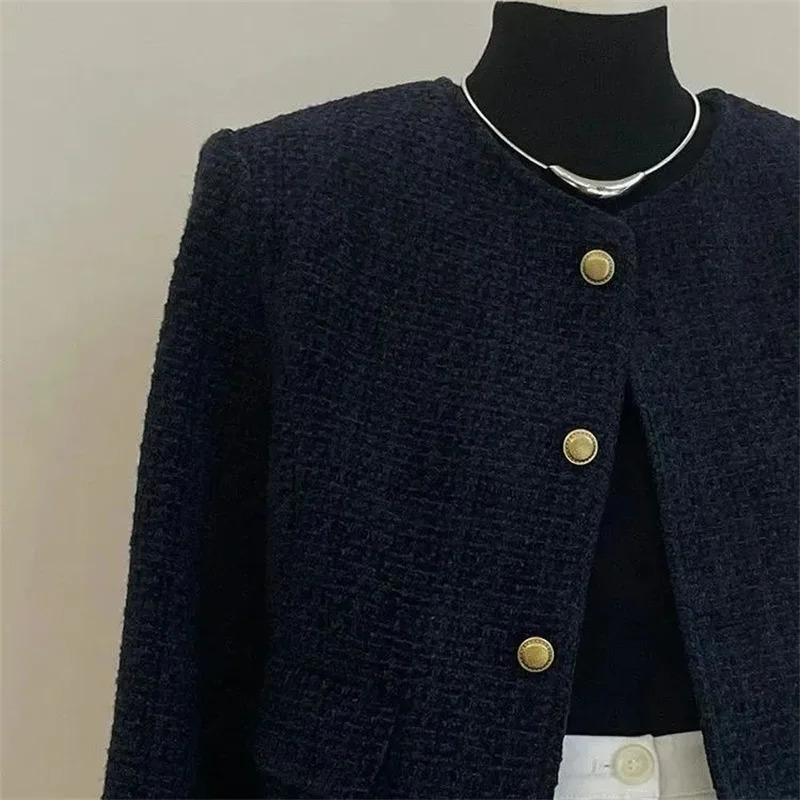 Black Little perfume Style Womens Wool Jacket Autumn Winter Premium Feel Short tweed Wool Coat Warm Coat 241125