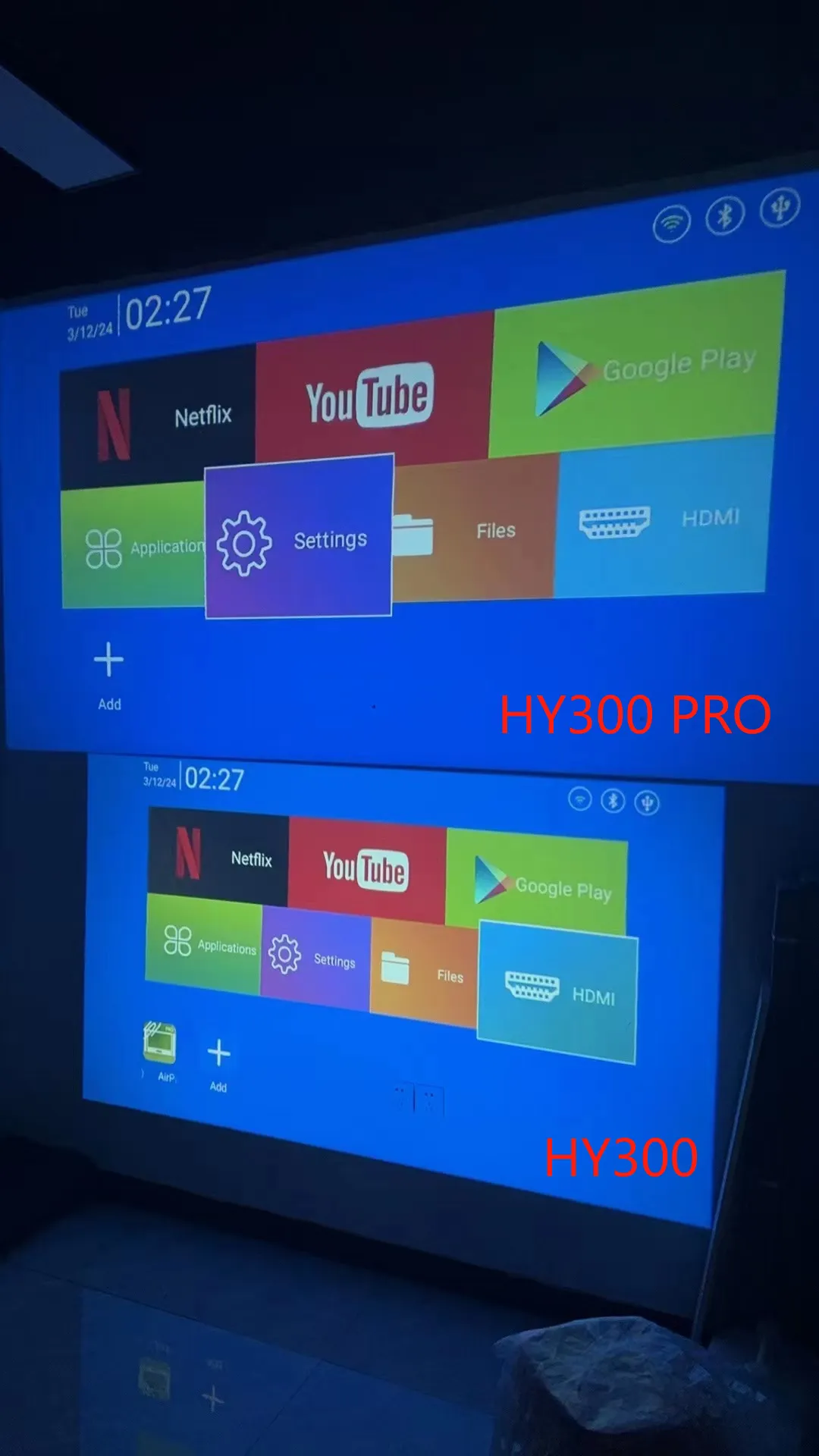 HY300 Pro Projector WiFi6 180 ANSI Android13 4K 130"screen BT5.0 1280 720P T950S Chip Home Theater Outdoor portable