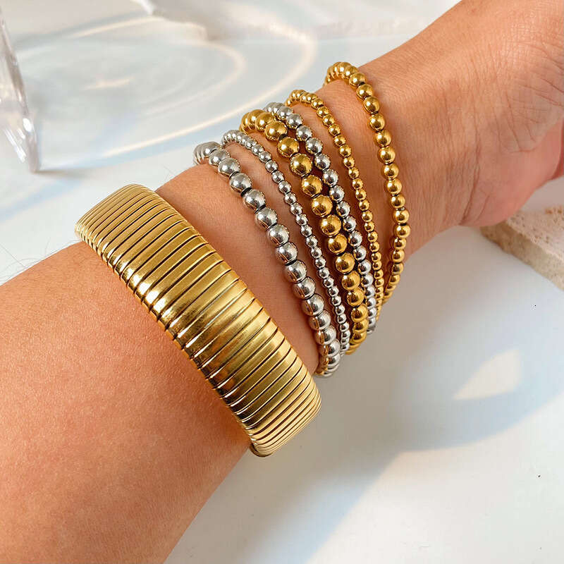 Bracelet simple metal 3mm 4mm 5mm round bead gold retro American elastic bead For Men and Women Designer jewelry Fashion Charm Chain Wedding Gift Part