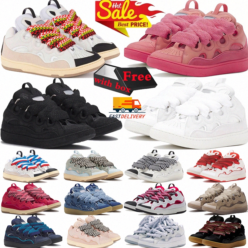 Platform Leather Curb Sneakers Designer Dress Lace-up style Embossed White Black Pink Green Blue Mens Women Luxury Nappa Calfskin rubber Sole Mesh Runners Trainers