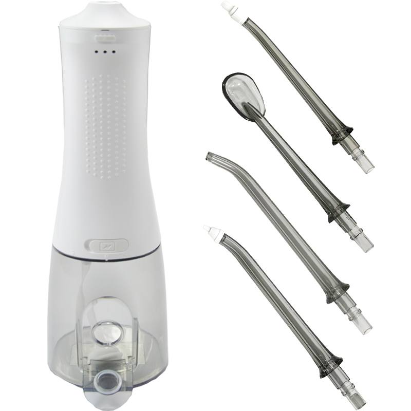 Oral irrigator USB rechargeable dental drill portable dental sprayer 350ML water tank waterproof oral cleaner, with 4 nozzle combinations, black and w