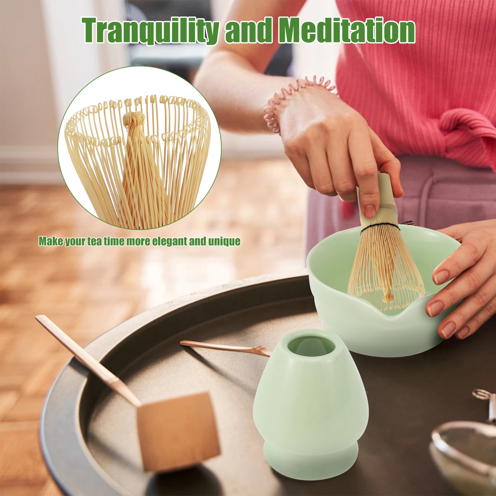 4Pcs Japanese Matcha Set with Ceramic Bowl Bamboo Matcha Whisk and Tea Scoop for Tea Lovers Gifts Tea-making Tools Accessories 241125