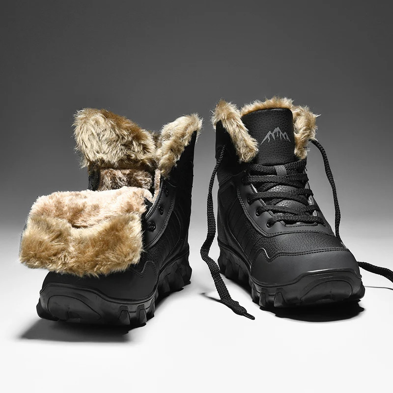 2024 winter mens slippers warm mens shoes waterproof and anti slip plush sports shoes mens leather boots Plus size 48 241126